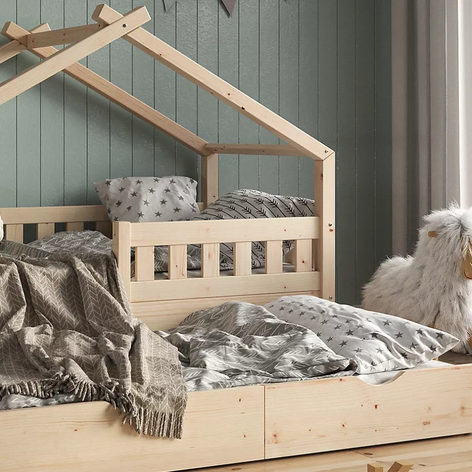 Vitalispa® Vitalispa Lit cabane Naturel bois 80x160 cm avec lit dappoint Outlet