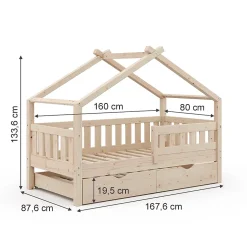 Vitalispa® Vitalispa Lit cabane Naturel bois 80x160 cm avec lit dappoint Outlet