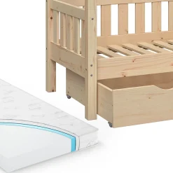 Vitalispa® Vitalispa Lit cabane Naturel bois 70x140 cm avec tiroir et matelas Clearance
