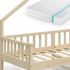 Vitalispa® Vitalispa Lit cabane Naturel bois 90x200 cm avec matelas Clearance
