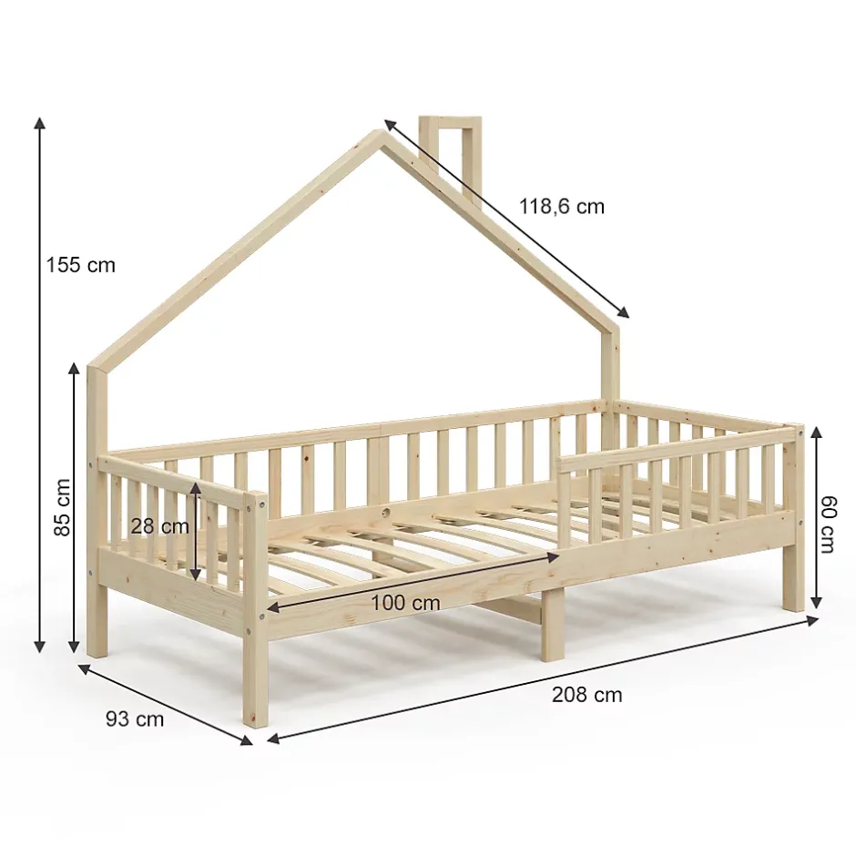 Vitalispa® Vitalispa Lit cabane Naturel bois 90x200 cm avec matelas Clearance
