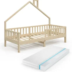 Vitalispa® Vitalispa Lit cabane Naturel bois 90x200 cm avec matelas Clearance