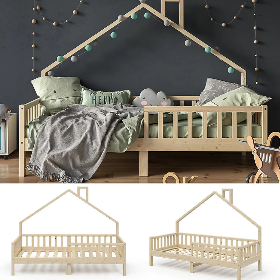 Enfant Vitalispa® Vitalispa Lit de maison Naturel bois 90x200 cm