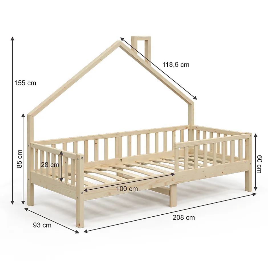 Enfant Vitalispa® Vitalispa Lit de maison Naturel bois 90x200 cm