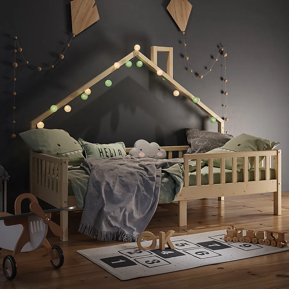 Enfant Vitalispa® Vitalispa Lit de maison Naturel bois 90x200 cm