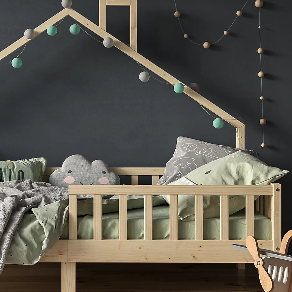 Enfant Vitalispa® Vitalispa Lit de maison Naturel bois 90x200 cm