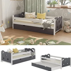 Enfant Vitalispa® Vitalispa Lit pour enfant Gris 80x160 cm avec tiroir, sans matelas