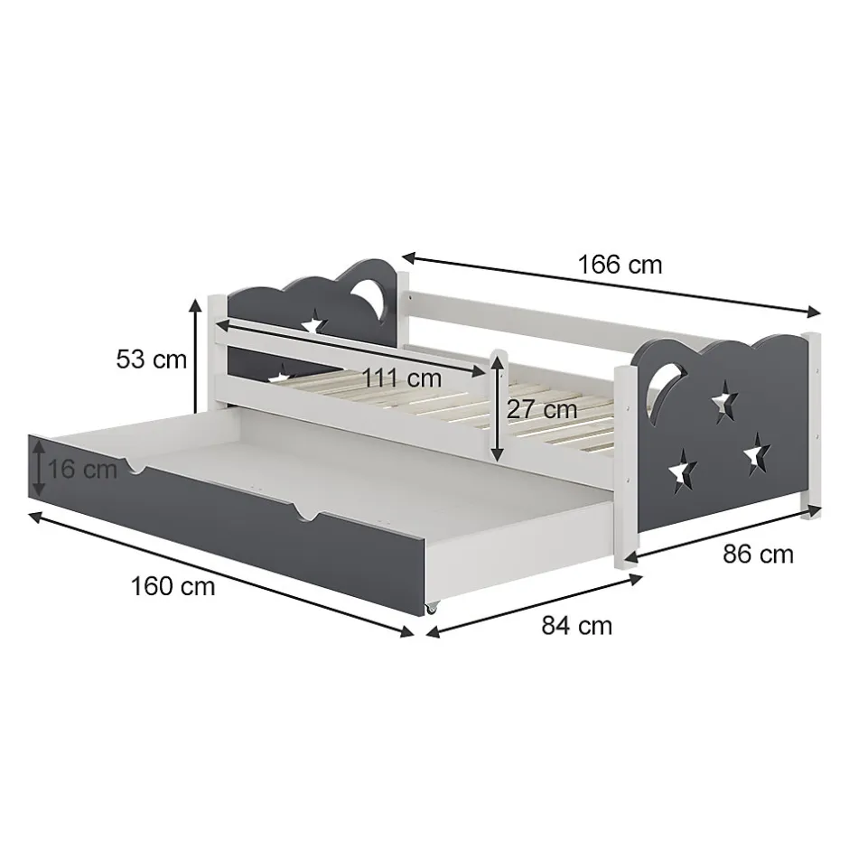 Enfant Vitalispa® Vitalispa Lit pour enfant Gris 80x160 cm avec tiroir, sans matelas