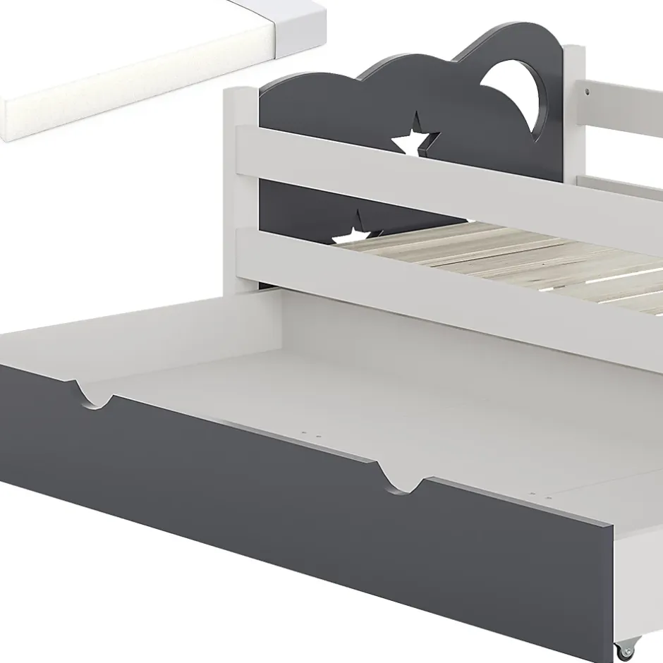 Vitalispa® Vitalispa Lit pour enfant blanc/gris 80x160 cm avec tiroir et matelas Hot
