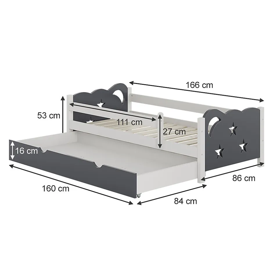 Vitalispa® Vitalispa Lit pour enfant blanc/gris 80x160 cm avec tiroir et matelas Hot