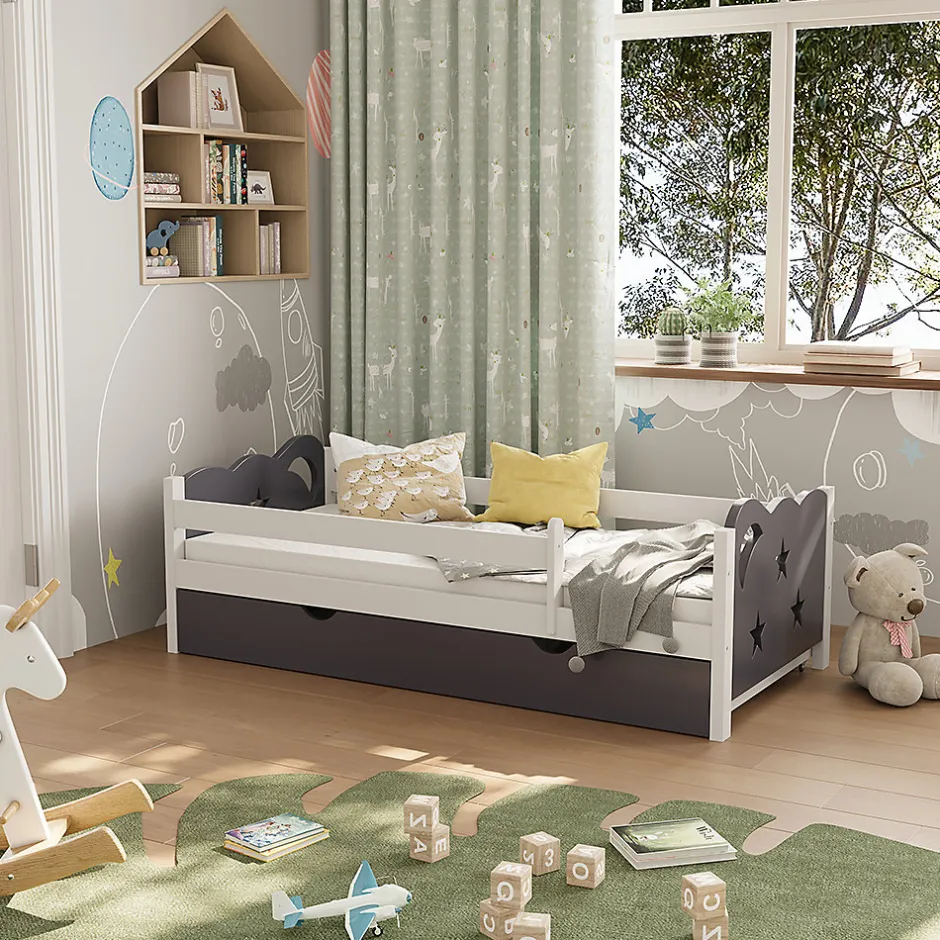 Vitalispa® Vitalispa Lit pour enfant blanc/gris 80x160 cm avec tiroir et matelas Hot