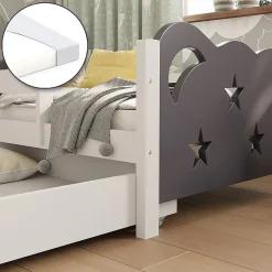 Vitalispa® Vitalispa Lit pour enfant blanc/gris 80x160 cm avec tiroir et matelas Hot
