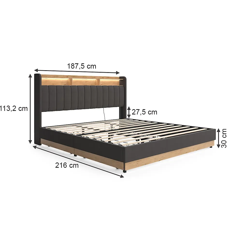 Vitalispa® Vitalispa Lit rembourré Anthracite 180x200 cm avec matelas Hot