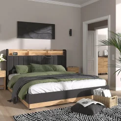Vitalispa® Vitalispa Lit rembourré Anthracite 180x200 cm avec matelas Hot