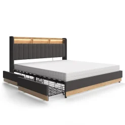 Vitalispa® Vitalispa Lit rembourré Anthracite 180x200 cm avec matelas Hot