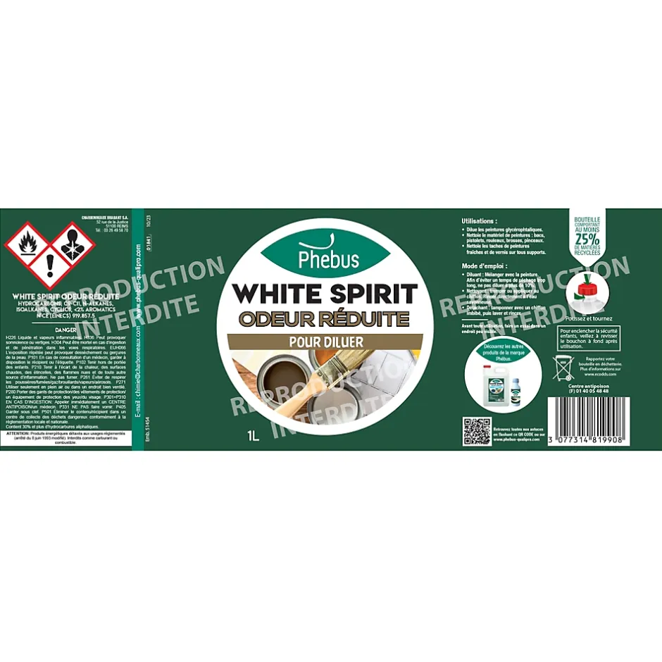 Phebus White spirit odeur réduite Phébus 1L Outlet