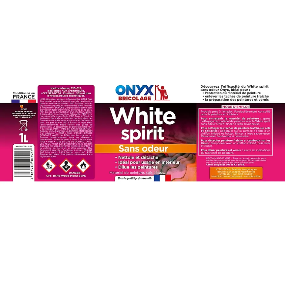 Onyx White Spirit sans odeur bricolage 1 L Outlet