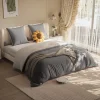 Fortuna lai 140X200 Parure de lit 4 pièces, lit double, grand lit, 1 housse de couette, 1 drap-housse et 2 taies d'oreiller,gris