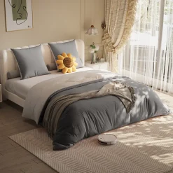 Fortuna lai 140X200 Parure de lit 4 pièces, lit double, grand lit, 1 housse de couette, 1 drap-housse et 2 taies d'oreiller,gris