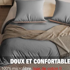 Fortuna lai 140X200 Parure de lit 4 pièces, lit double, grand lit, 1 housse de couette, 1 drap-housse et 2 taies d'oreiller,gris