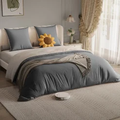 Fortuna lai 140X200 Parure de lit 4 pièces, lit double, grand lit, 1 housse de couette, 1 drap-housse et 2 taies d'oreiller,gris