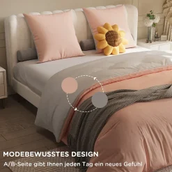 Fortuna lai 140X200 Parure de lit 4 pièces, lit double, grand lit, 1 housse de couette, 1 drap-housse et 2 taies d'oreiller,rose Best