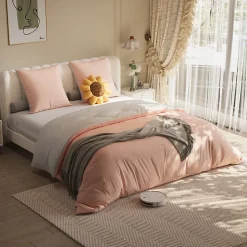 Fortuna lai 140X200 Parure de lit 4 pièces, lit double, grand lit, 1 housse de couette, 1 drap-housse et 2 taies d'oreiller,rose Best