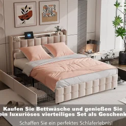 Fortuna lai 140X200 Parure de lit 4 pièces, lit double, grand lit, 1 housse de couette, 1 drap-housse et 2 taies d'oreiller,rose Best