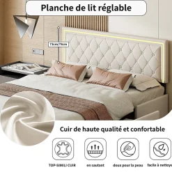 Fortuna lai 140X200MM Lit d'ameublement avec fonction de chargement USB et partie de tête LED et 4 tiroirs,sans matelas Clearance